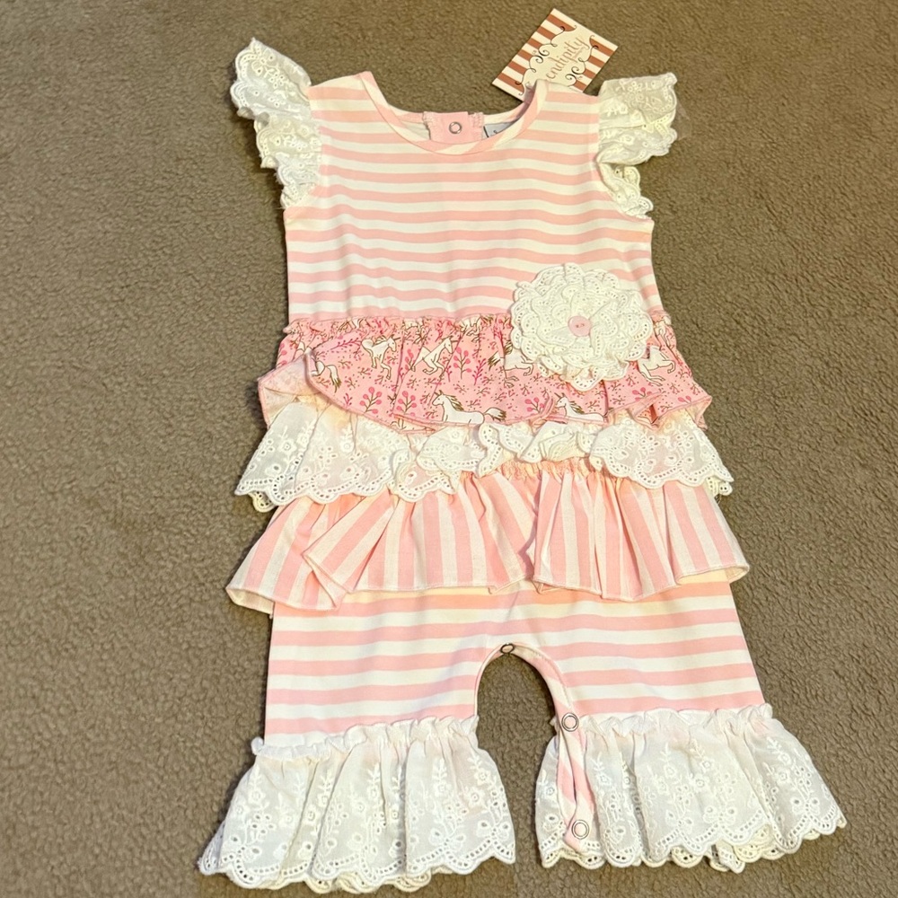 Pink and White Striped Kids One Piece
